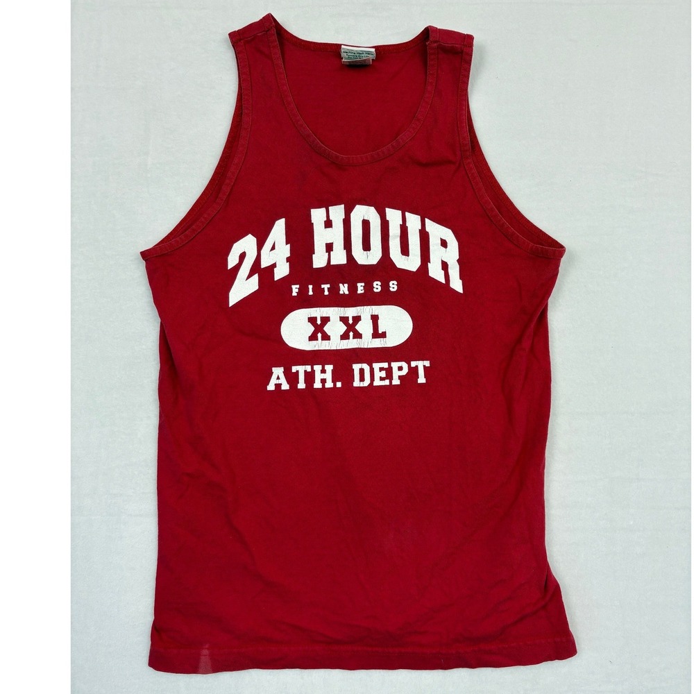 24 Hour small Fitness Ath Dept Red Graphic Tank Top Mens Size M Cotton Gym Shirt